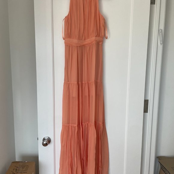 Veronica Beard Florencia Maxi-Length Dress Bright Coral Criss-cross Halter Neck - Picture 10 of 12